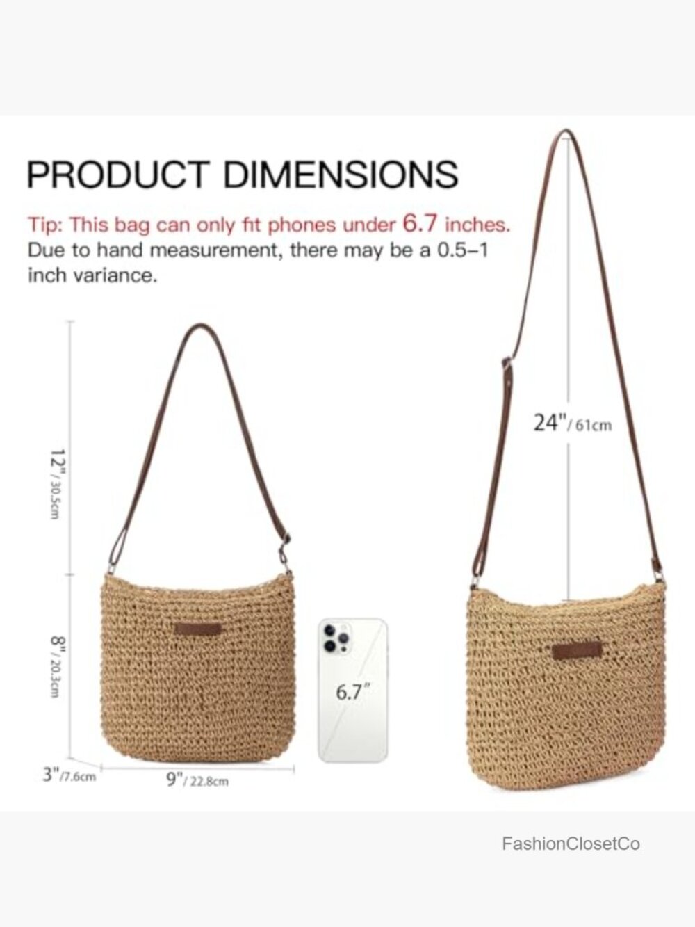 Straw Beach Bag Small Woven Crossbody Summer Mesh Hollow Purse Shoulder Bag - Picture 3 of 7
